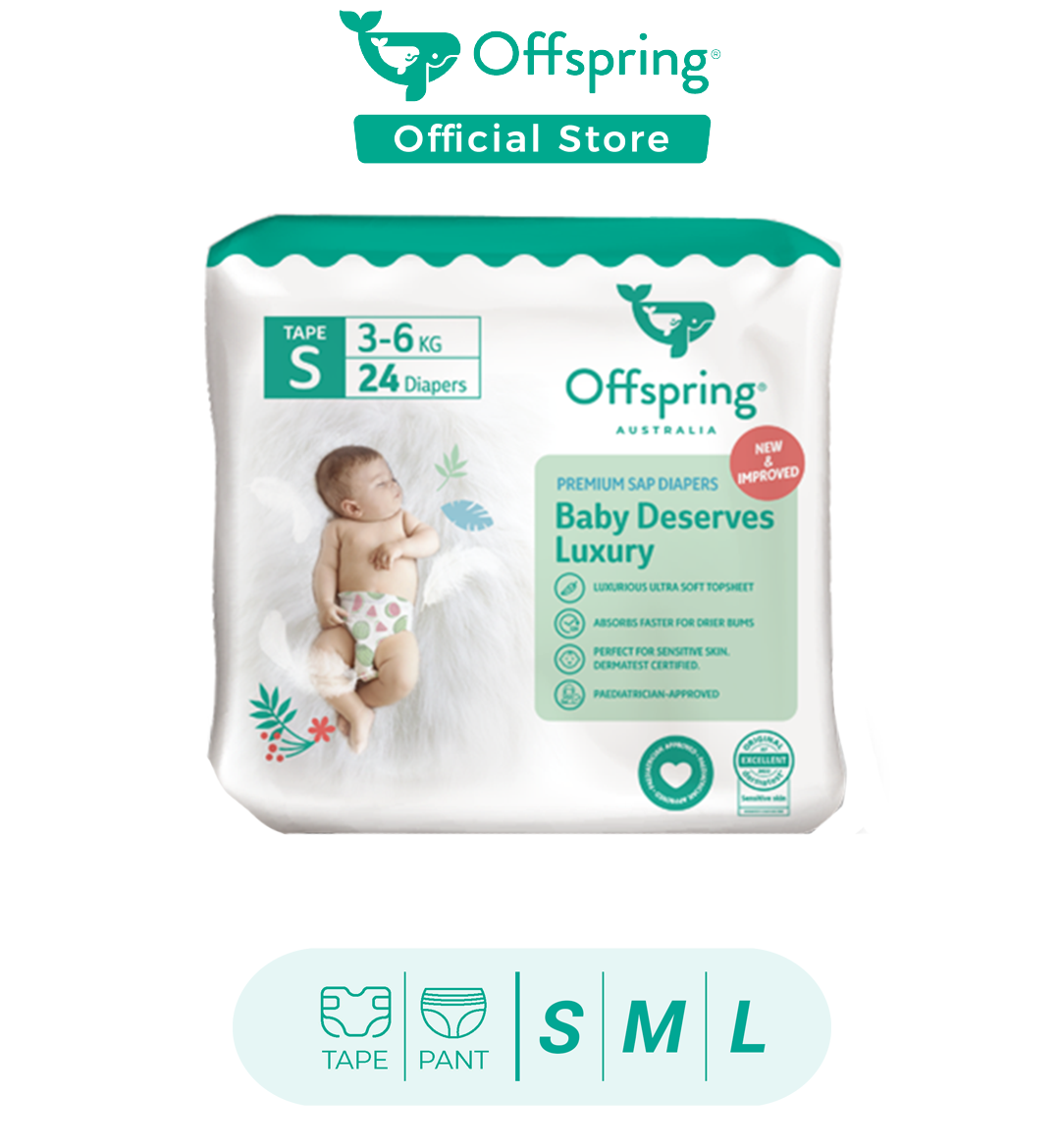 Offspring Popok Bayi Diaper SAP Bebas Klorin-Small pack 
